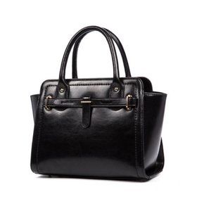 JeHouze Women's Leather Top Handle Purse Crossbody Handbag (Black)